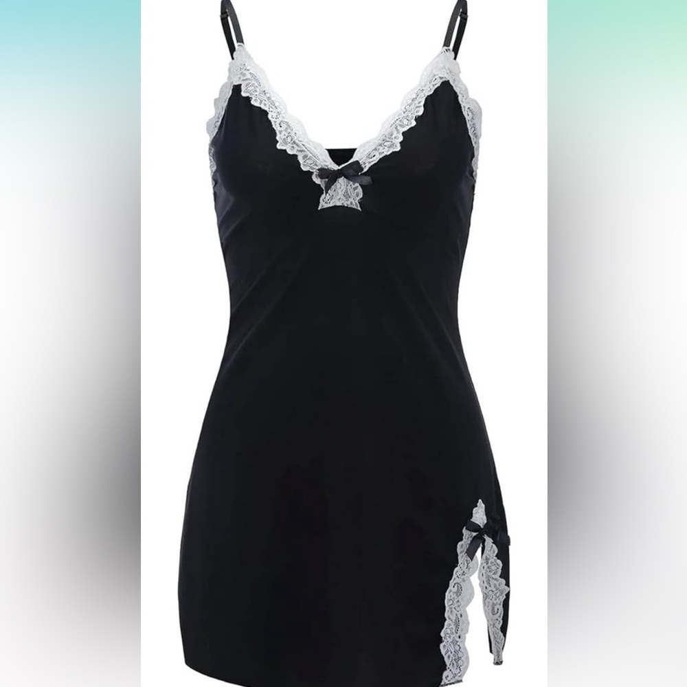 Sexy lace nightgown, V-neck sleepwear with thin straps, sleeping lingerie mtp-46 - Picture 5 of 5
